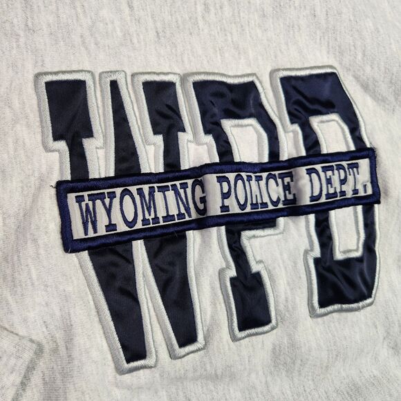 Vtg 90s Wyoming Police Department Sweater Size L Embroidered Spellout Streetwear - Picture 2 of 10